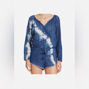 Love Shack Fancy Navy Blue Tie Dye Cotton Gauze Romper Cover up